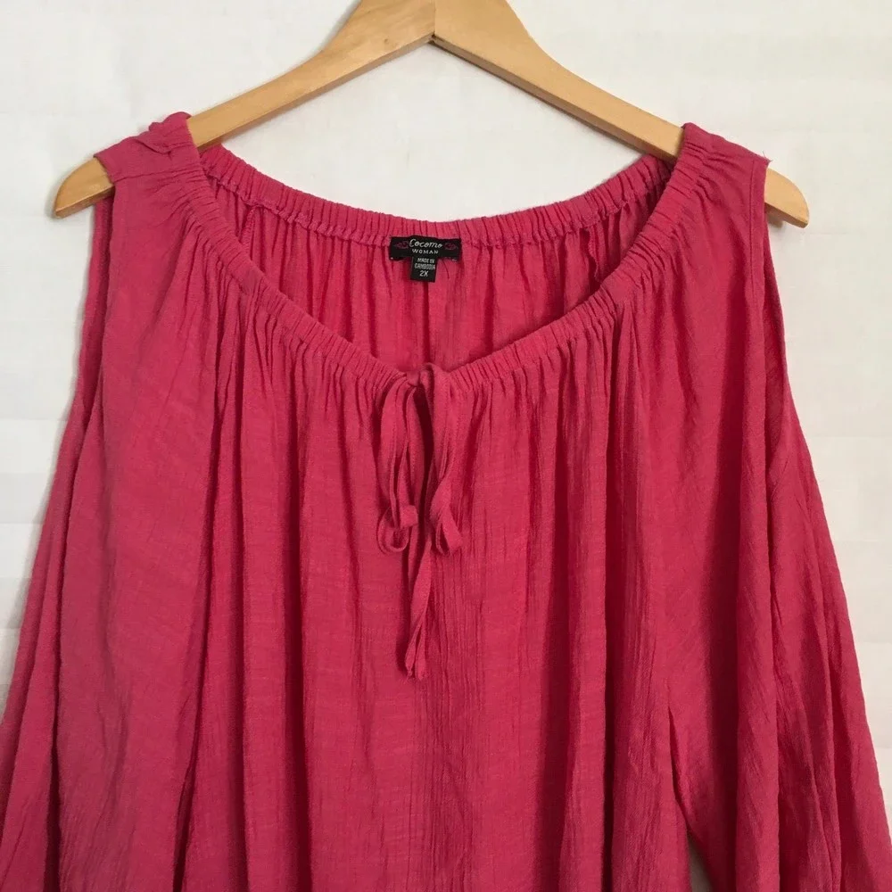 Cocomo Womens Blouse‎ Top Size 2X Cold Shoulder Crinkle Tie Front 3/4th Sleeve